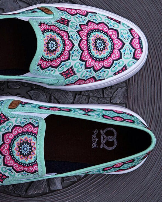 Tenis Slip On para mujer Indian Mint mandalas estampado