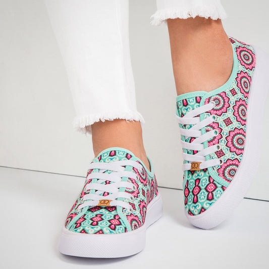 Tenis con cordones para mujer Indian Mint mandalas estampado