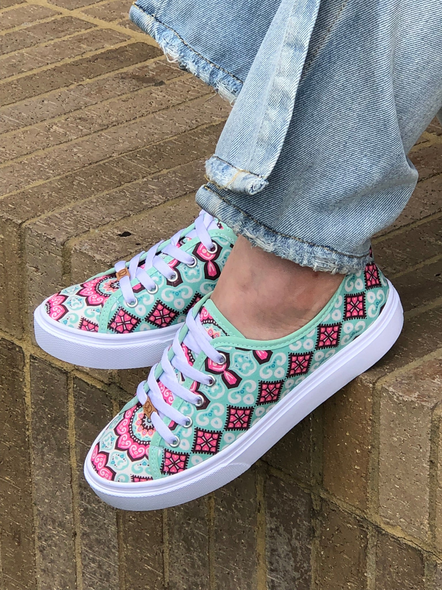 Tenis con cordones para mujer Indian Mint mandalas estampado