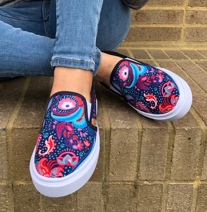 Tenis Slip On para mujer Flower mandalas florales estampado