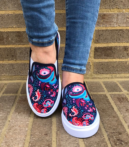 Tenis Slip On para mujer Flower mandalas florales estampado